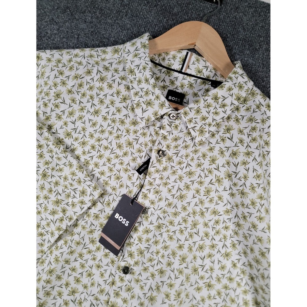 NEW Hugo Boss Button Down Shirt Mens 4XL Short Sleeve Linen Blend Casual NWT